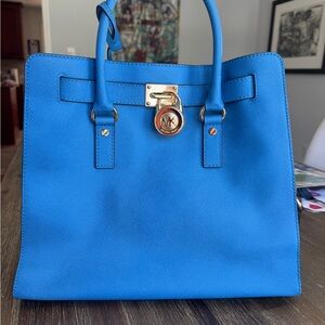 Michael Kors Hamilton Large Blue Saffiano Leather Tote Bag